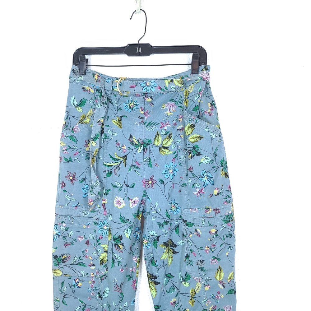 ANTHROPOLOGIE Victoria Floral Boho Cargo Utility Pants Blue - Picture 6 of 12